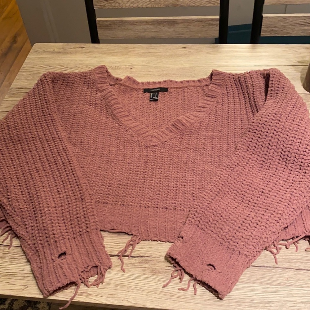 Forever 21 Blush Crop Top Knit V-Neck Large